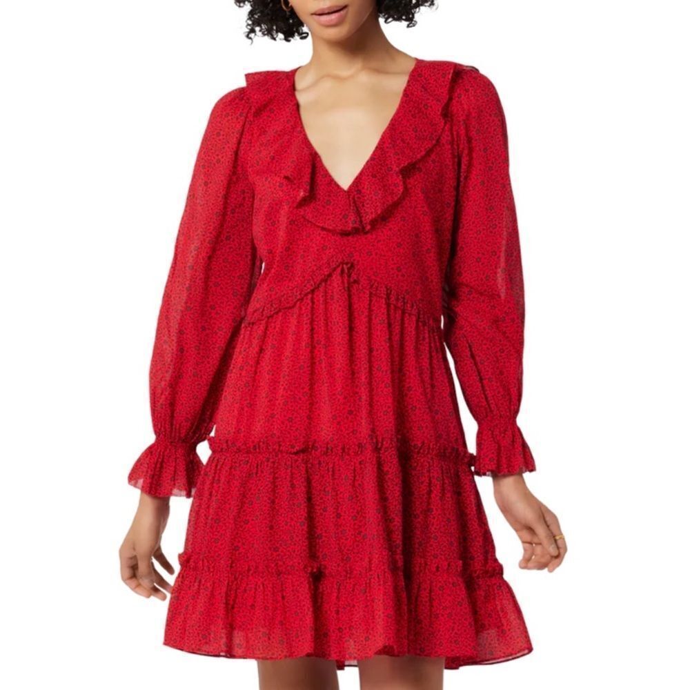 NWT Joie ADANSON MINI COTTON DRESS IN TRUE RED PLUM PERFECT ruffles Sz 2 S